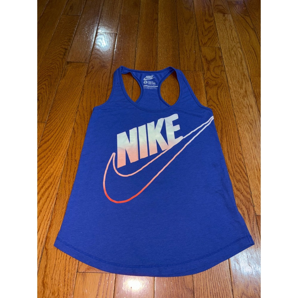 Nike Womens Loose‎ Fit Racerback Tank Top Blue Gradient Swoosh Logo Small